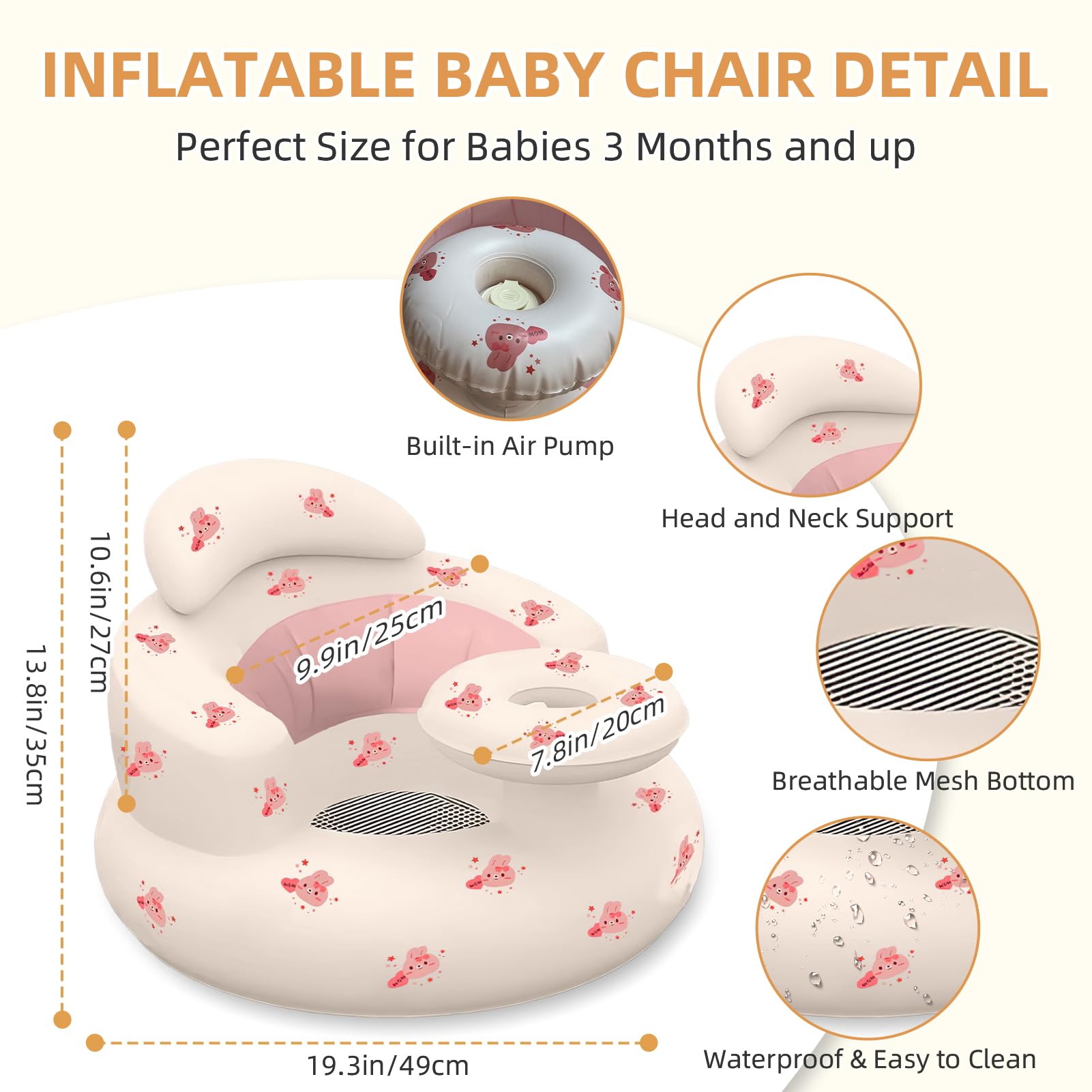 DDTPDE inflatable baby seat built-in air pump for quick setup