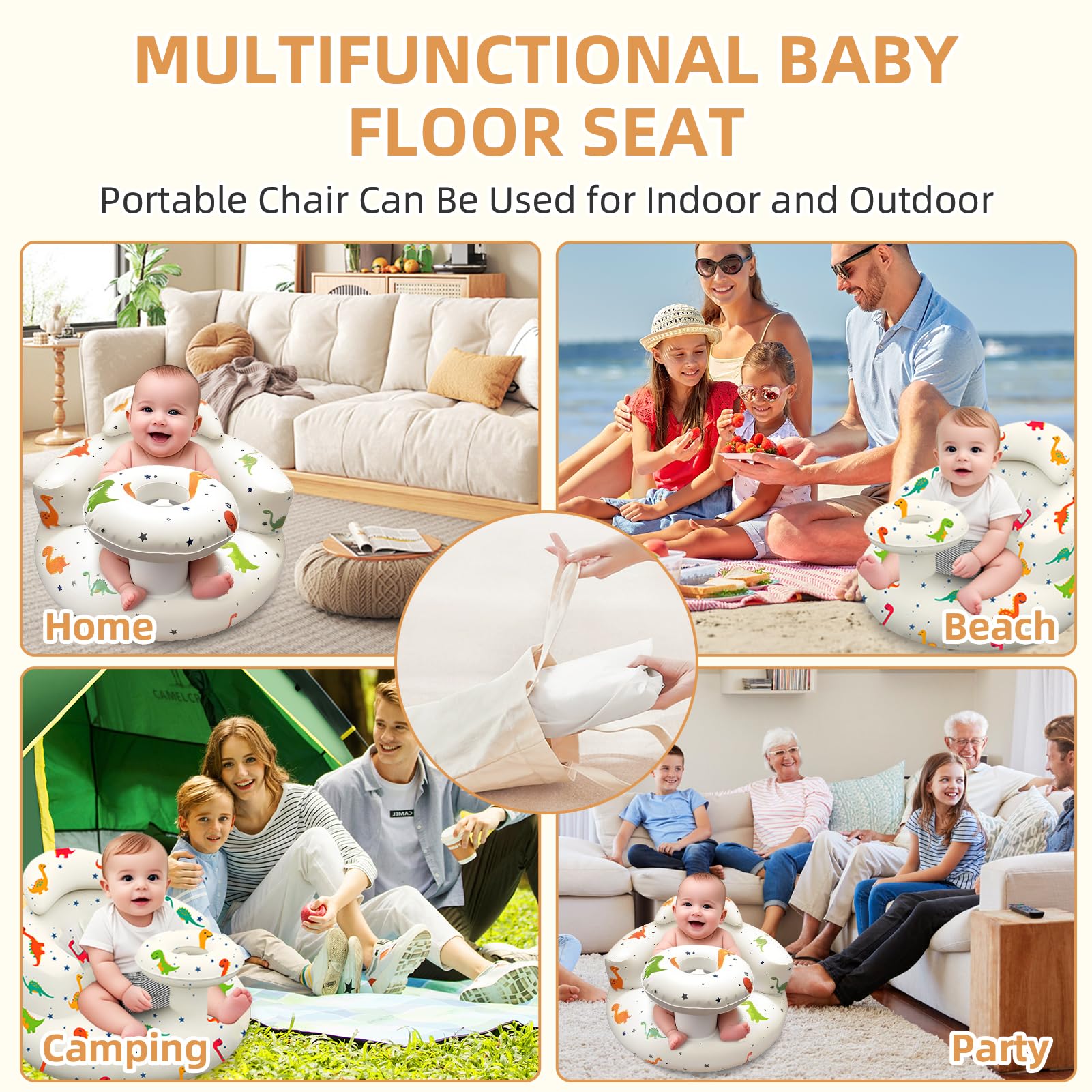 DDTPDE inflatable baby chair suitable for indoor and outdoor use.