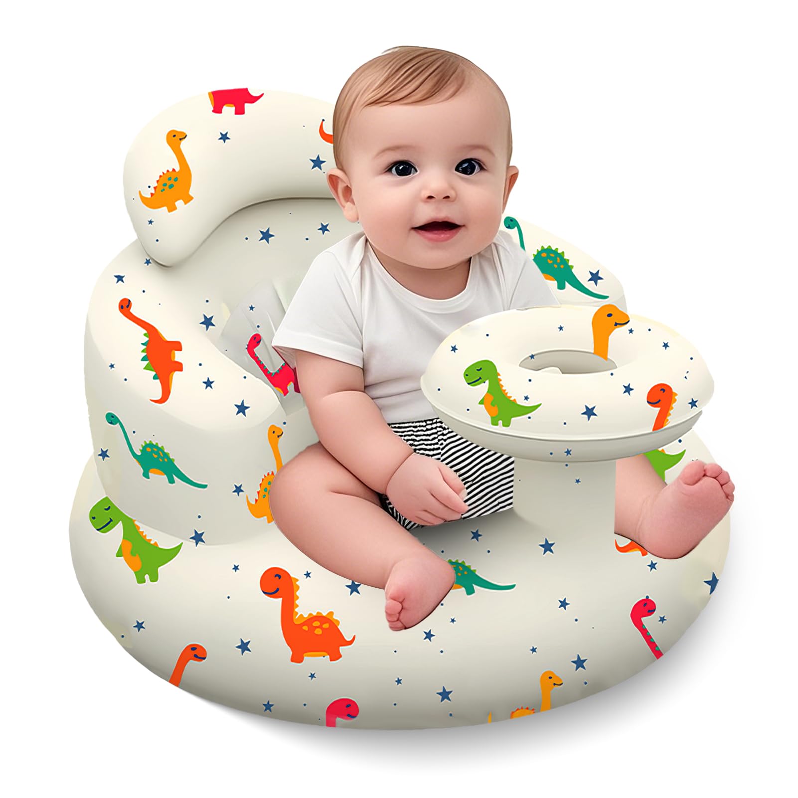 DDTPDE inflatable baby seat with tray; easy feeding and playtime.
