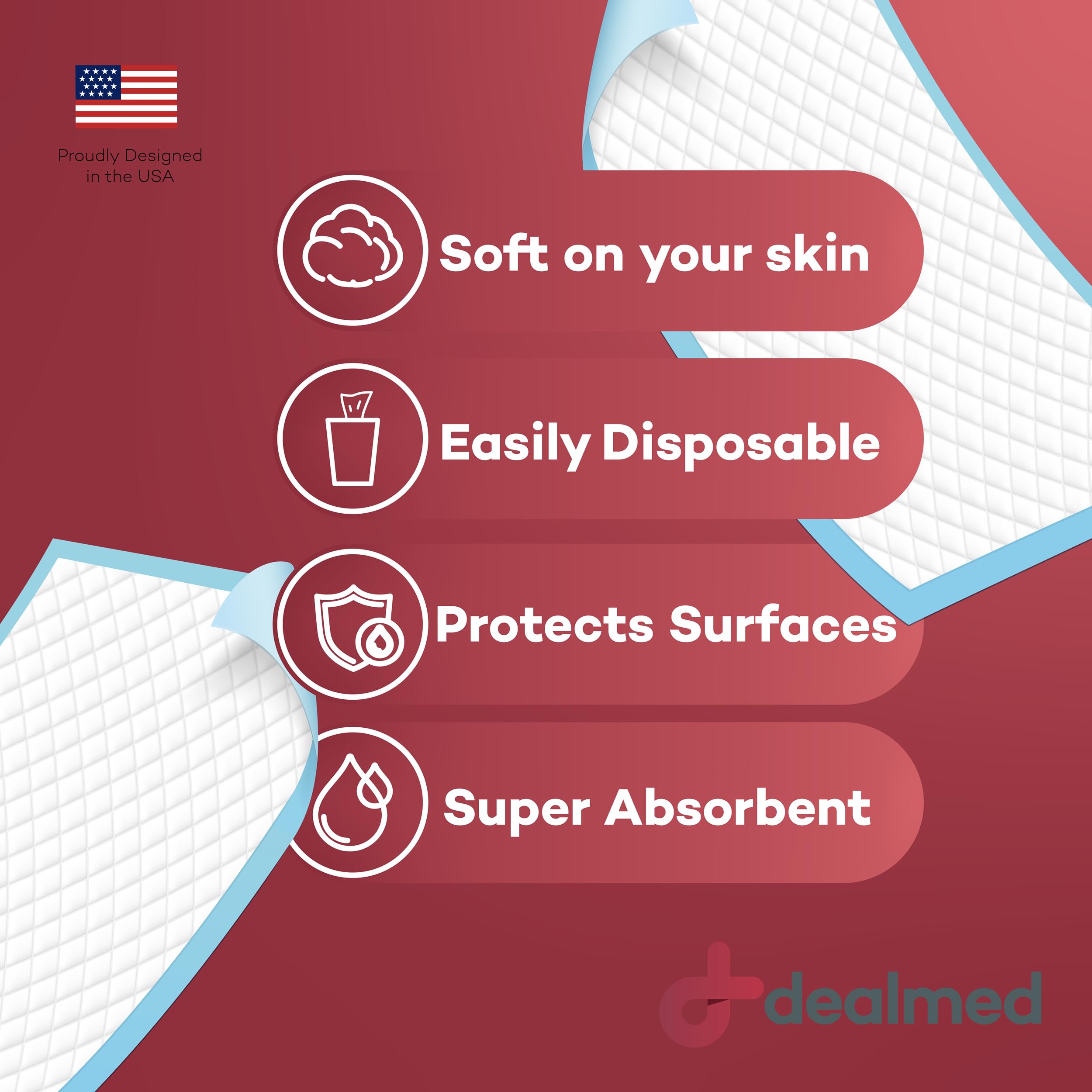 Dealmed blue underpads protect furniture during pet accidents.