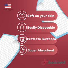 Dealmed blue underpads protect furniture during pet accidents.