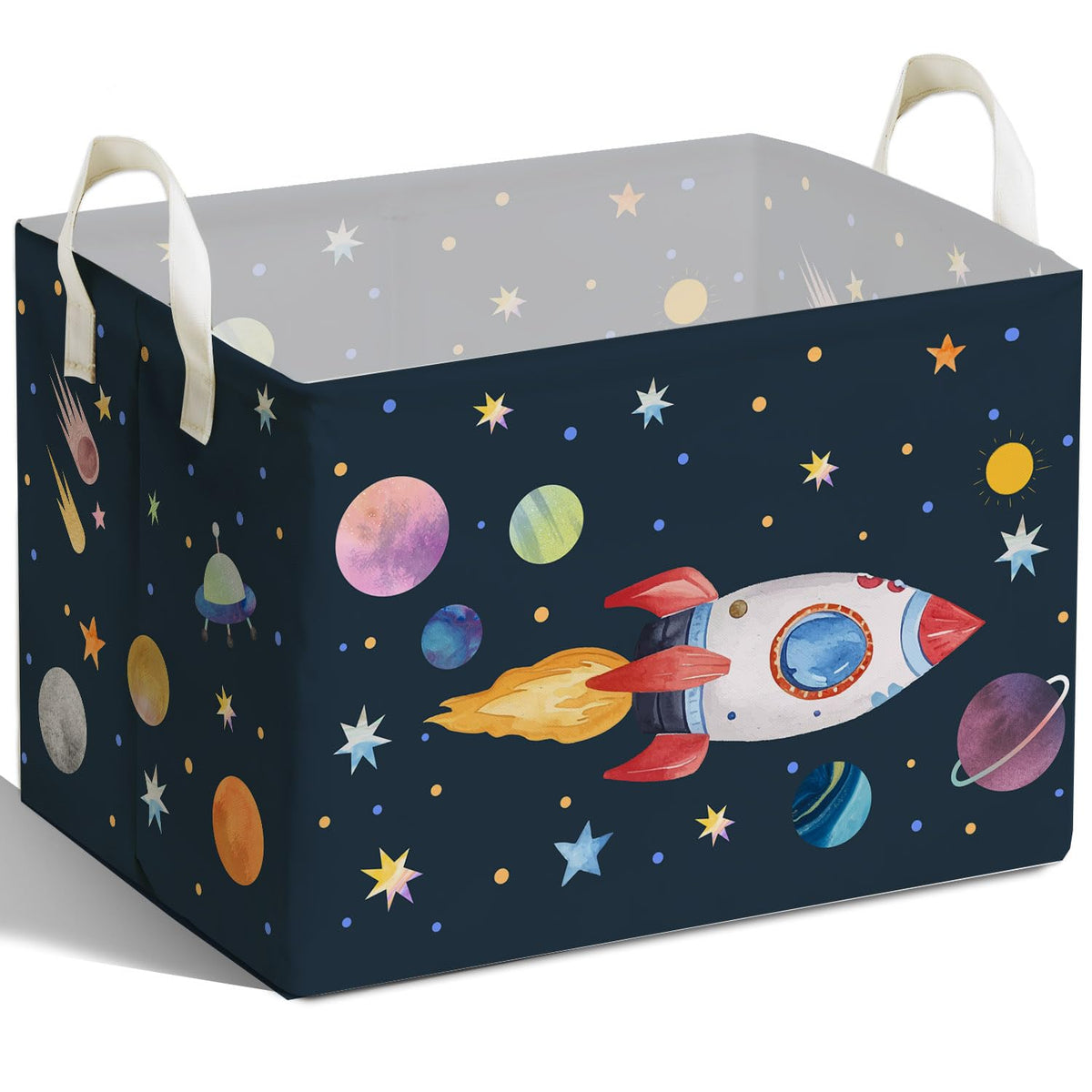DEANHOT Rocket Storage Basket with handles for easy toy organization.
