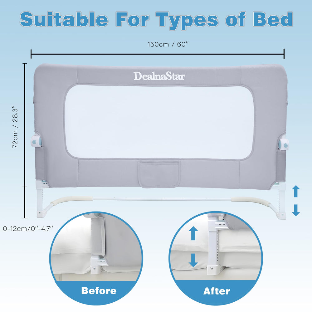 DEALNASTAR toddler guard with height adjustment for secure twin bed sleep