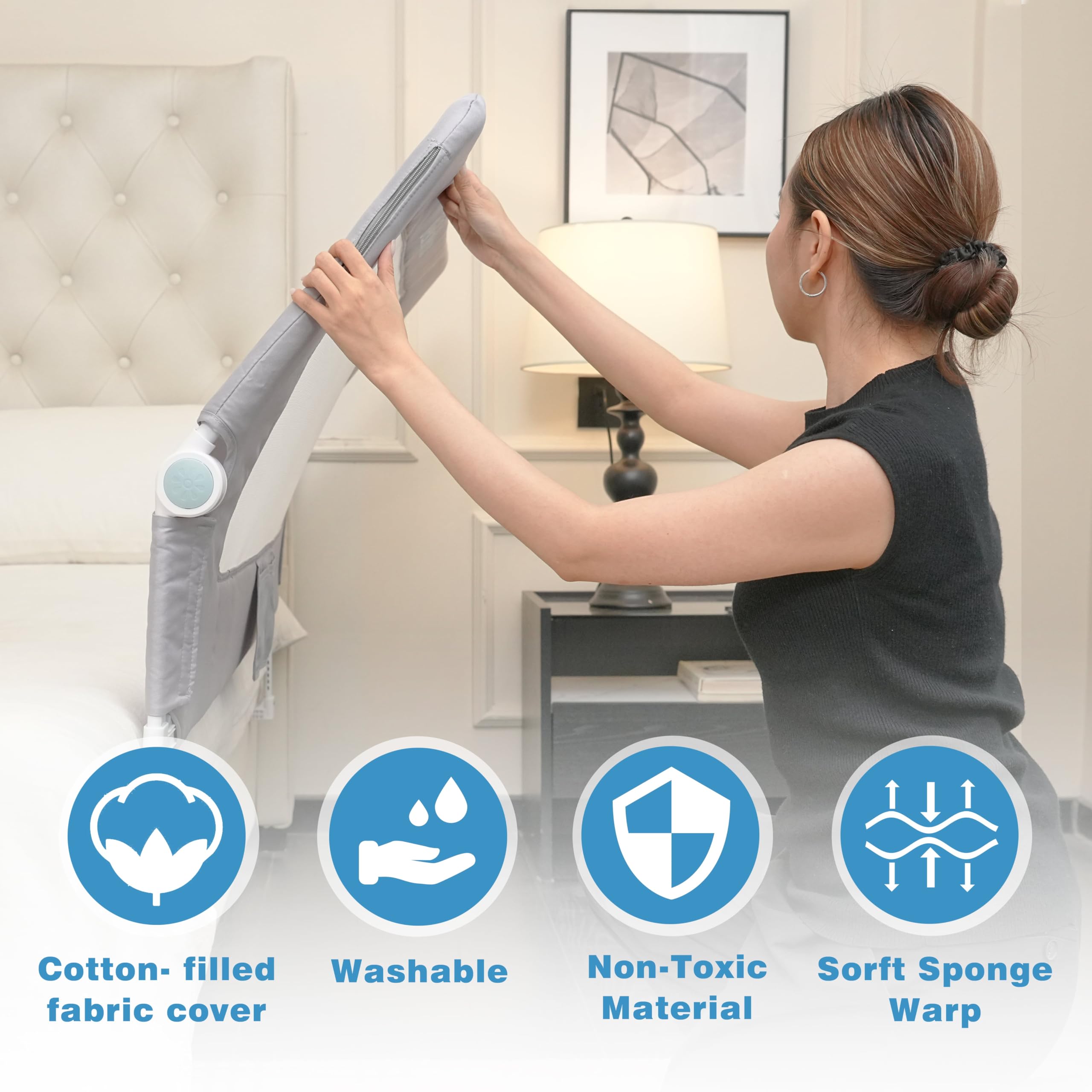 DEALNASTAR padded-safety rail with plush cover cushions nightly bumps