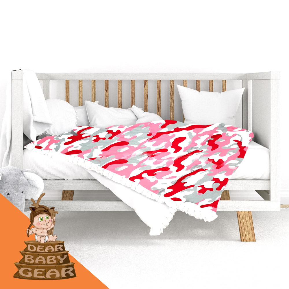 Dear Baby Gear baby blanket in nursery decor setting with pastel design enhances room feel.