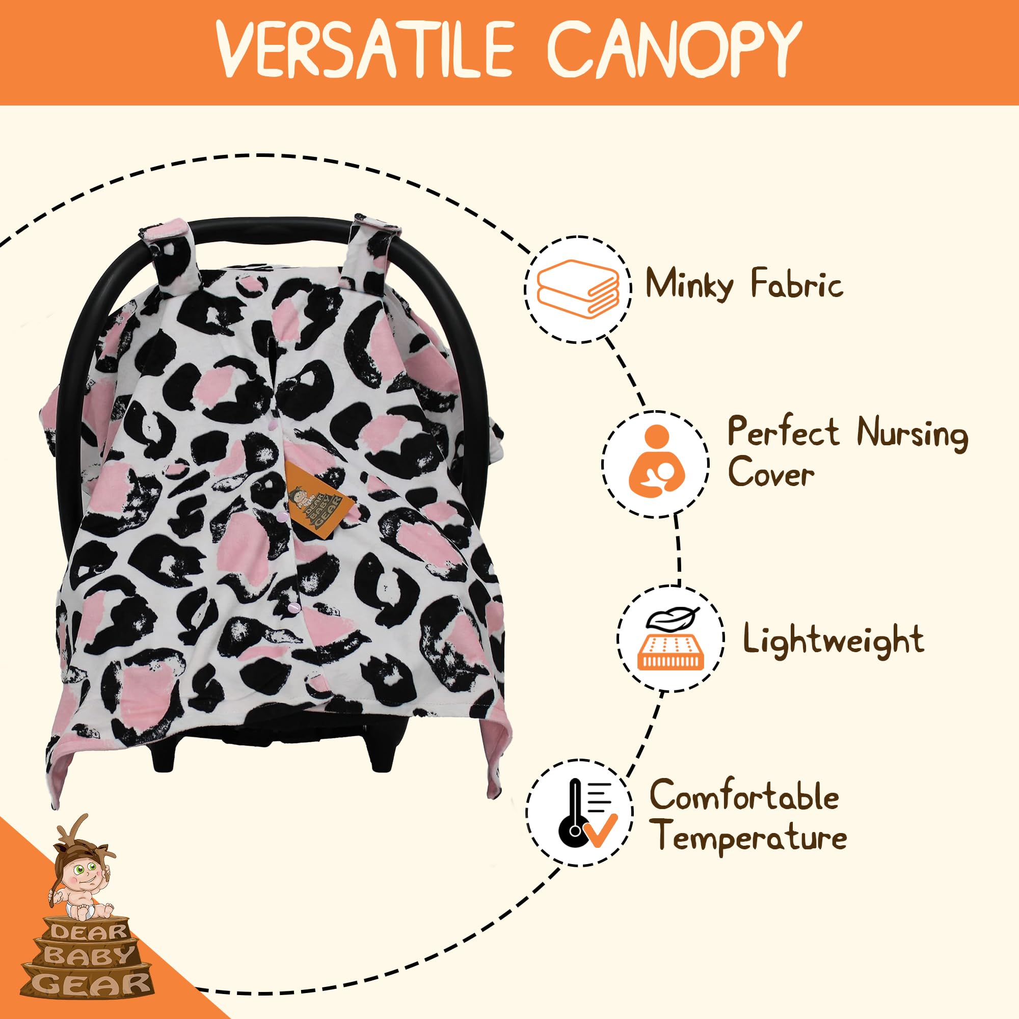 Dear Baby Gear canopy with hook-and-loop fasteners for secure fit
