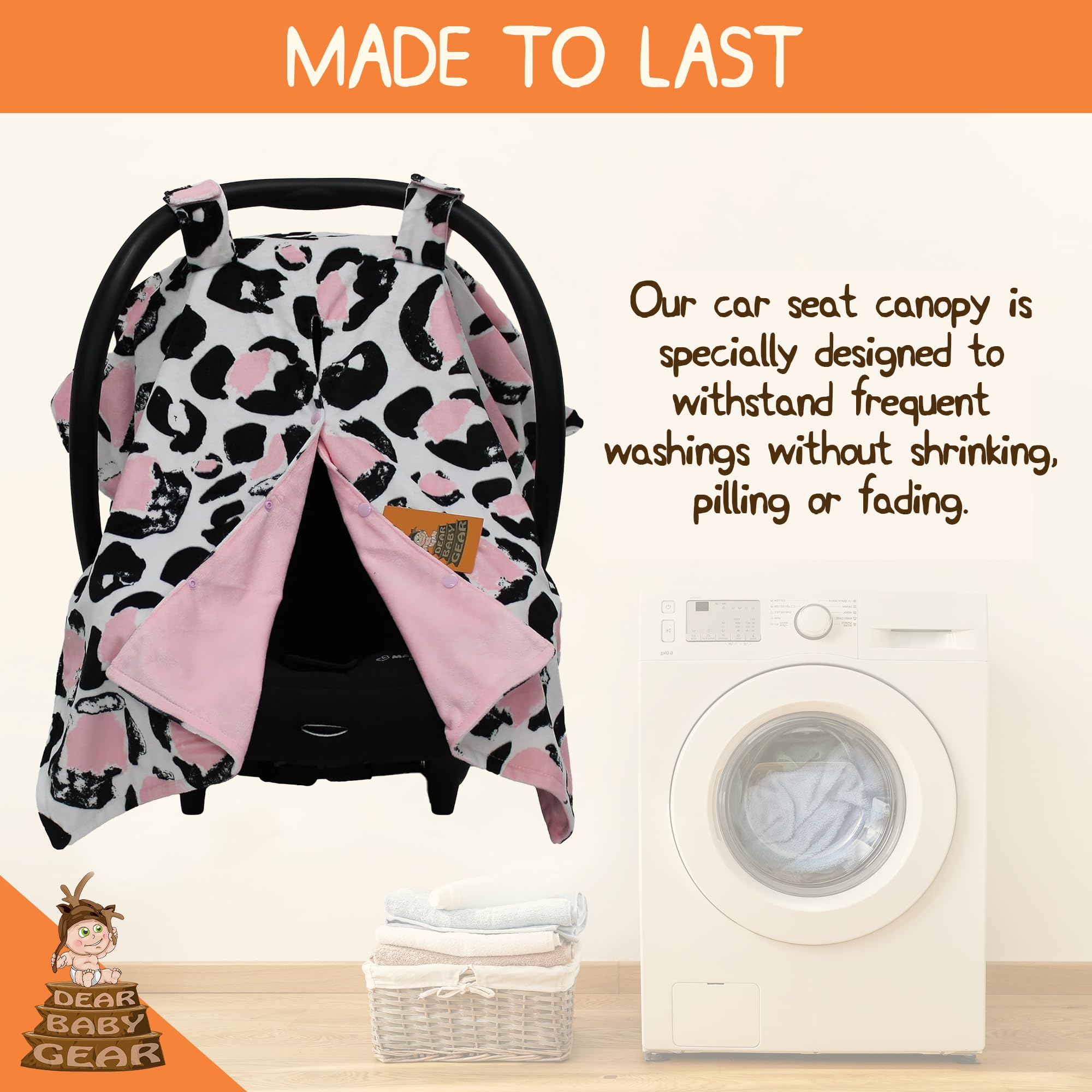 Dear Baby Gear car seat canopy side view shows dual-style design for versatility