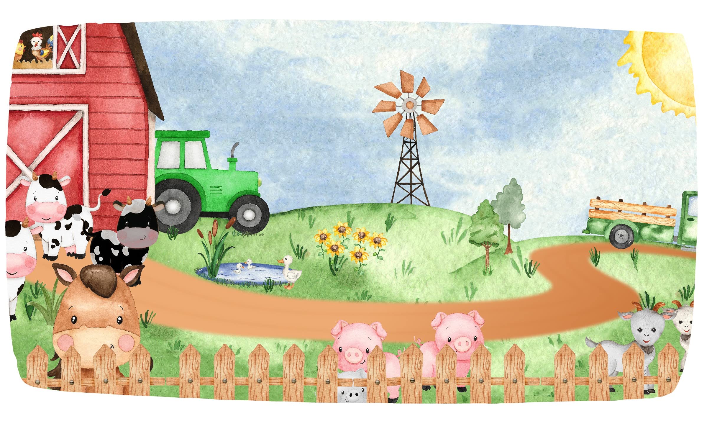 Dear Baby Gear farm life animals crib sheet with green tractor print for breathable sleep.