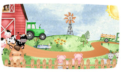 Dear Baby Gear farm life animals crib sheet with green tractor print for breathable sleep.
