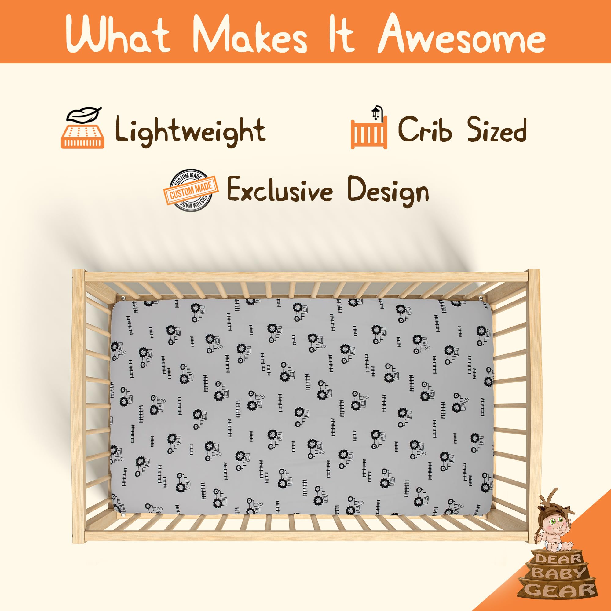 Dear Baby Gear fence pattern crib sheet complements nursery and airflow