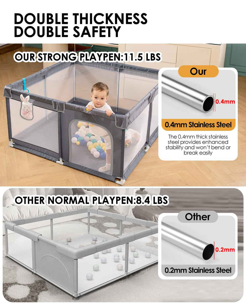 DEAR LOV playpen gray compact storage shows easy folding for travel.