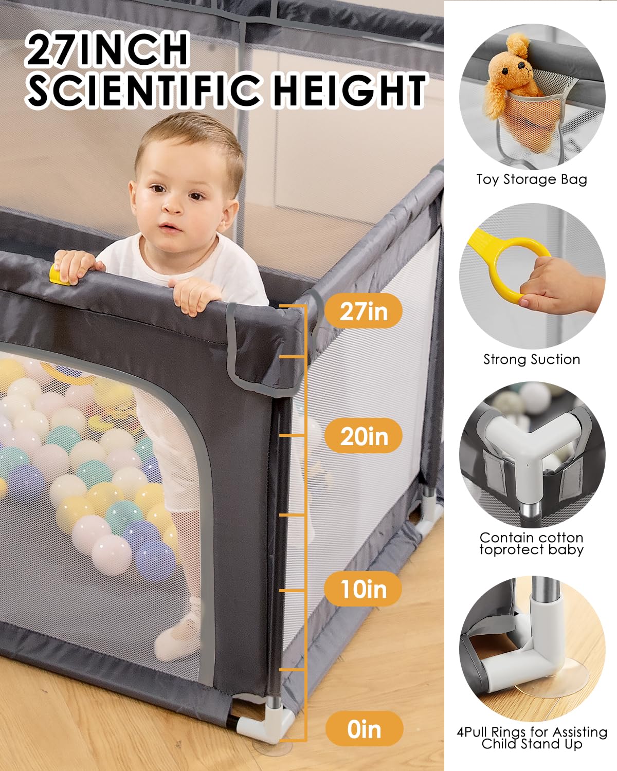 DEAR LOV playpen gray sturdy structure supports safe exploration for babies.