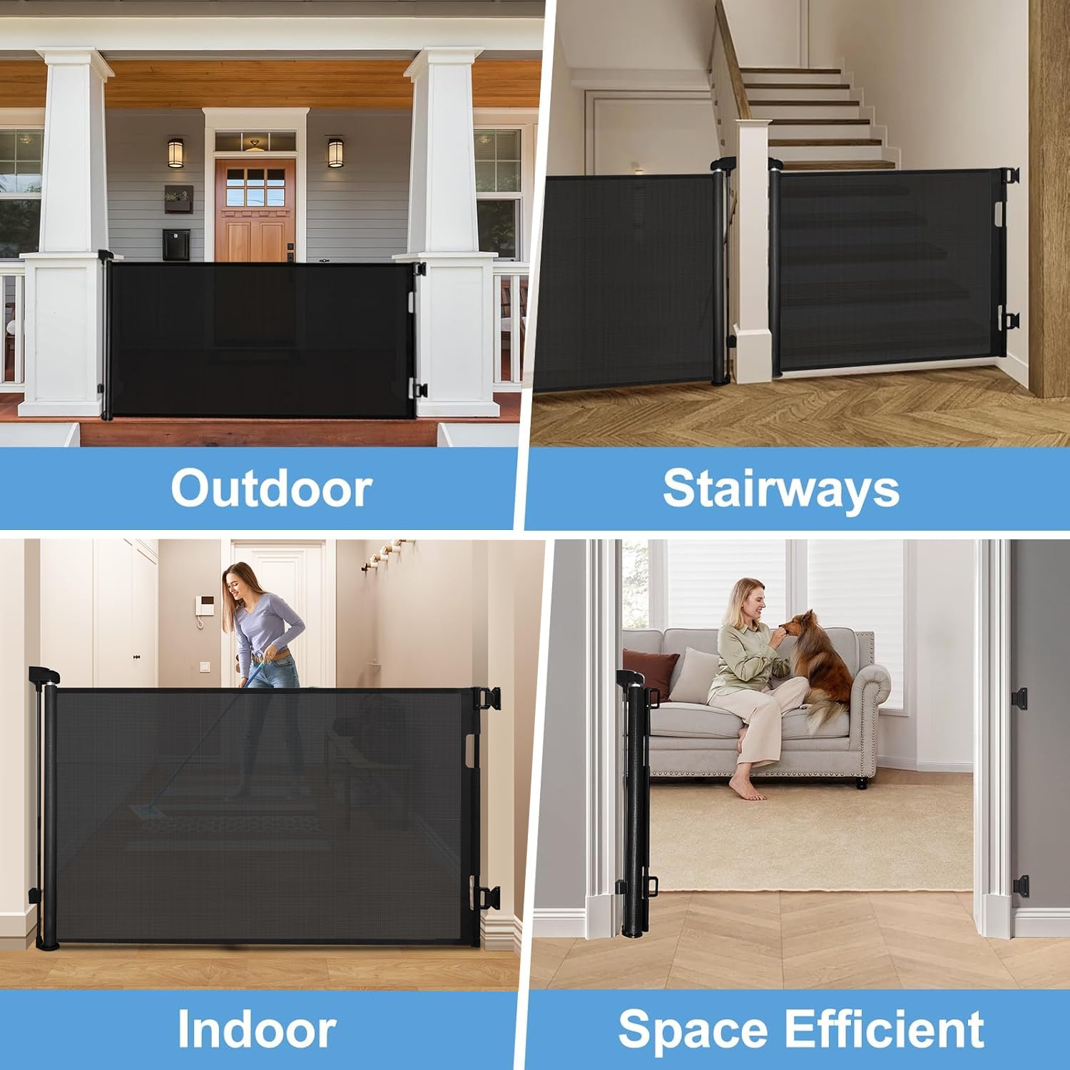 DEAR LOV gate works indoors and outdoors with sleek black mesh.