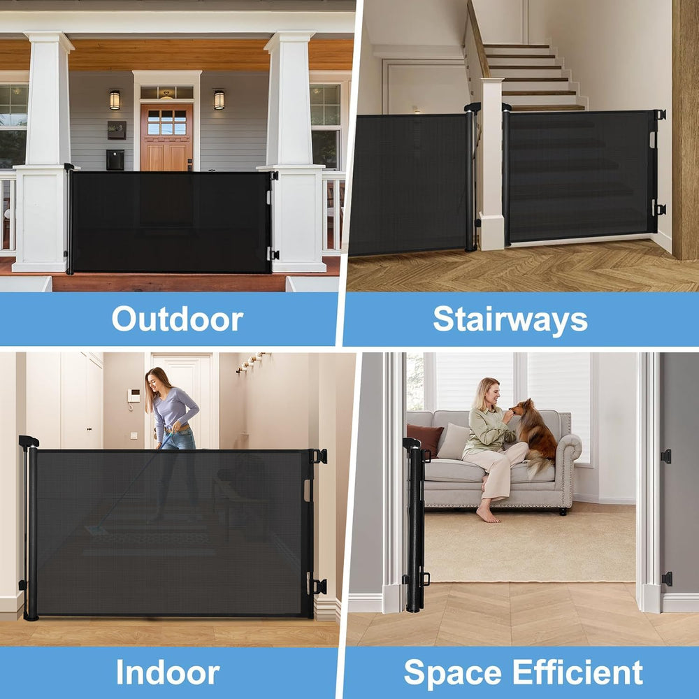 DEAR LOV gate works indoors and outdoors with sleek black mesh.