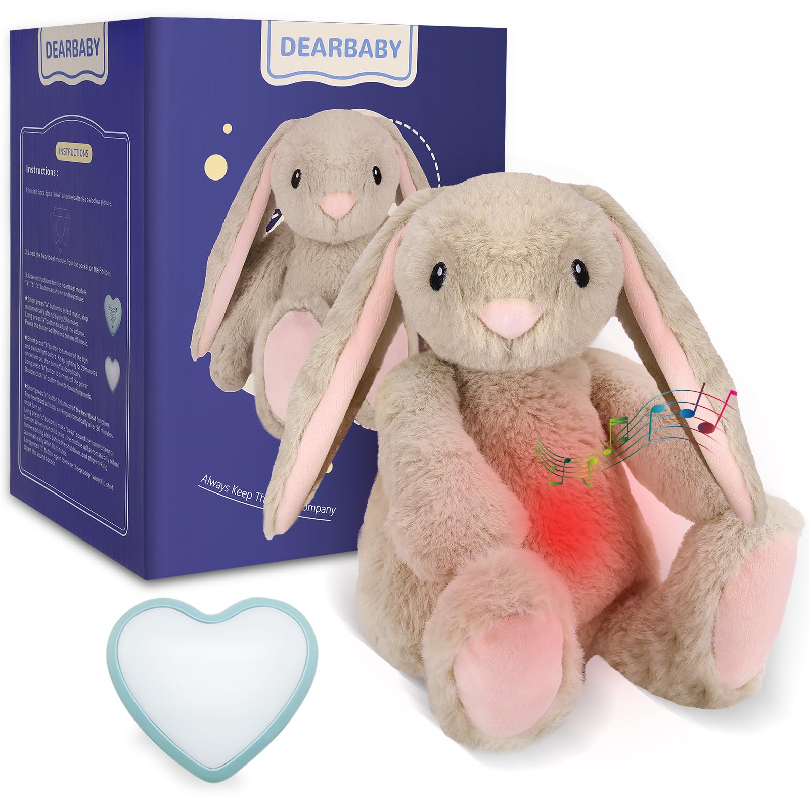 DEARBABY heartbeat bunny face close-up showing soft fur for soothing newborns