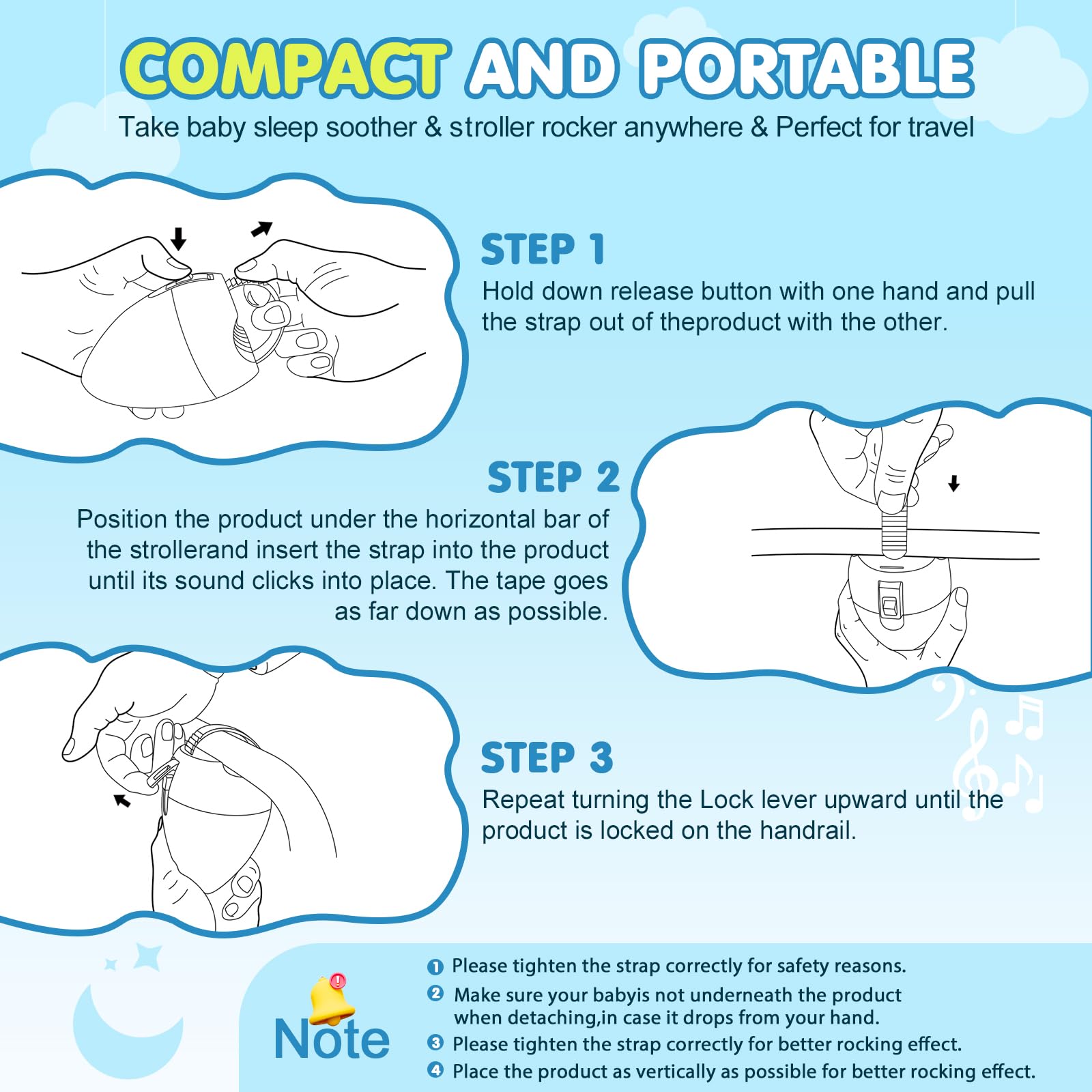 DEARBABY portable travel compact design fits in diaper bags.