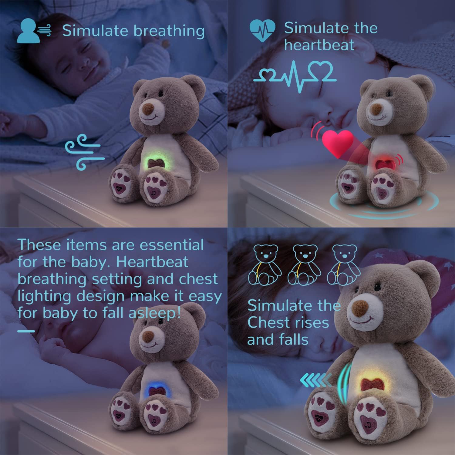 DEARBABY rhythmic breathing and heartbeat motion calms baby