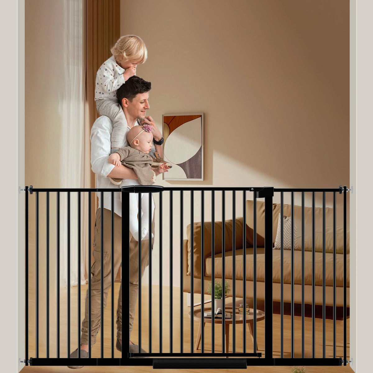 DEARBB extra wide baby gate with ultra-narrow spacing protects toddlers at stairways