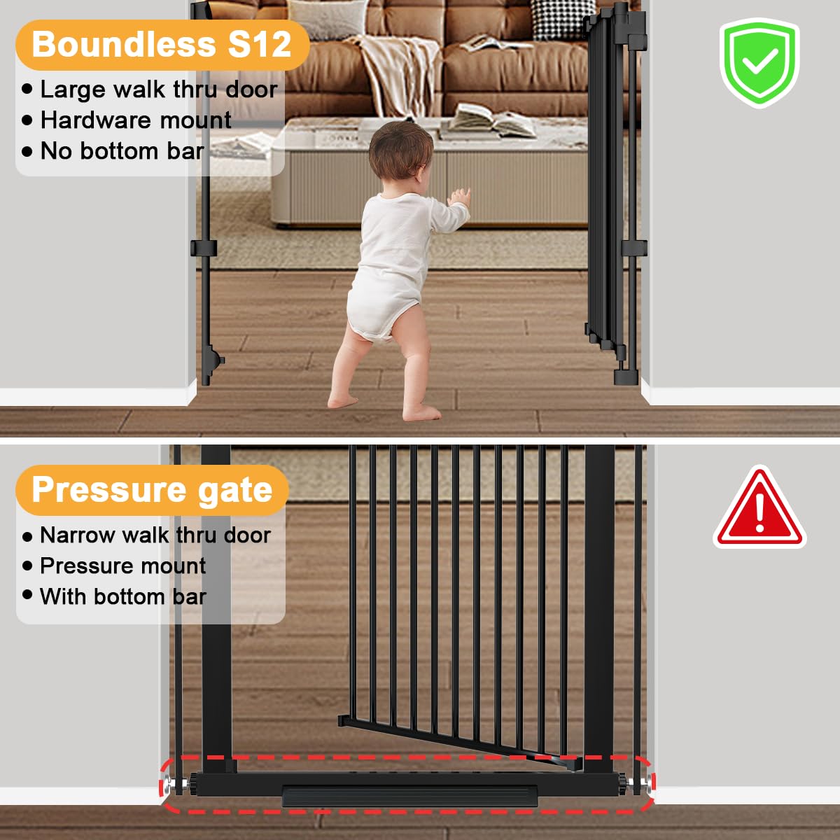 DEARBB wall-mount pet gate secures hallways with sturdy hardware.