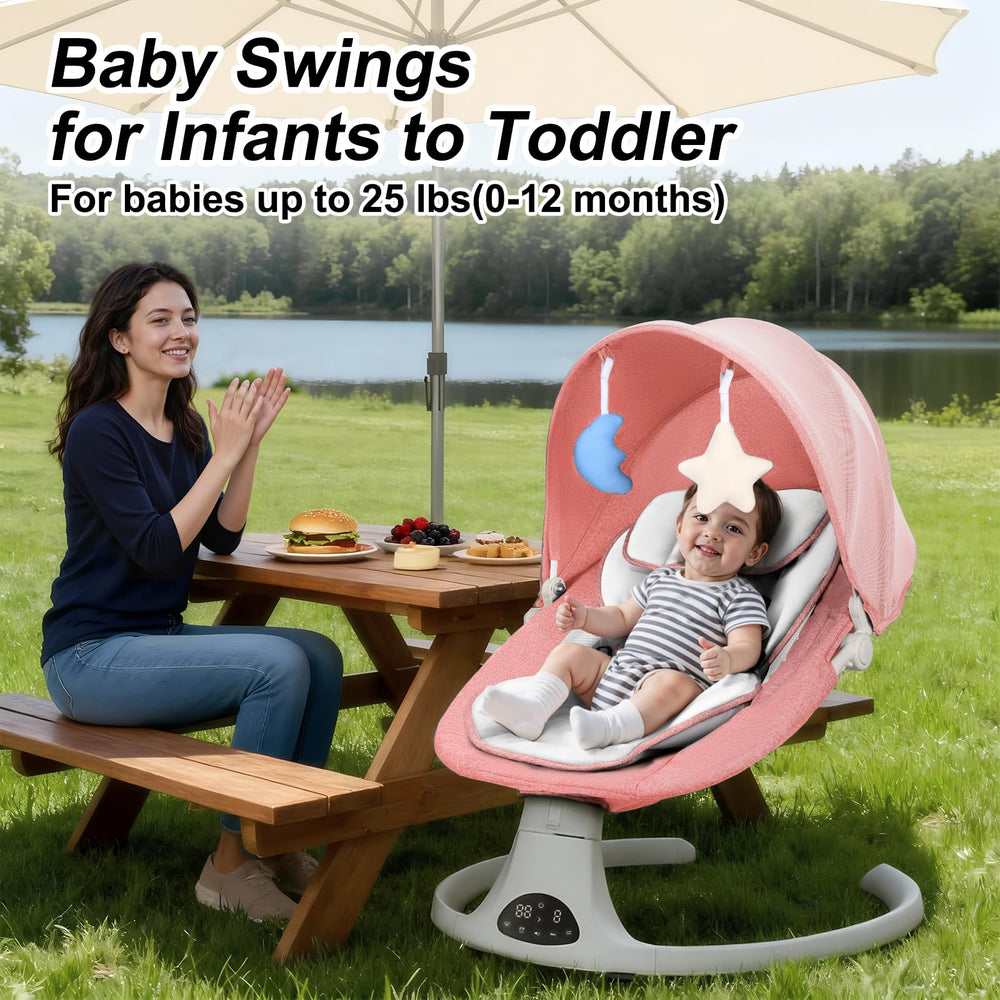 DEAREST BABY five-point harness keeps baby secure during gentle rocking.