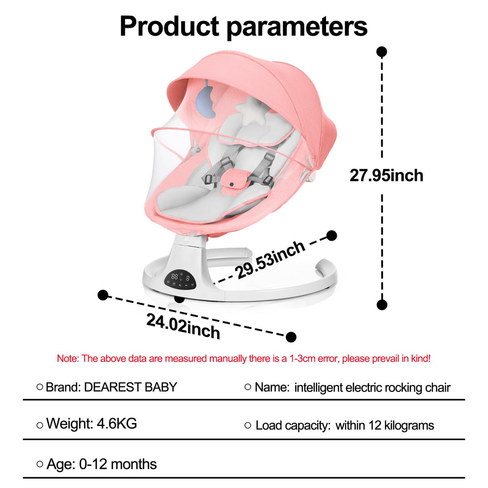DEAREST BABY remote control for the swing enables hands-free adjustment from across the room.