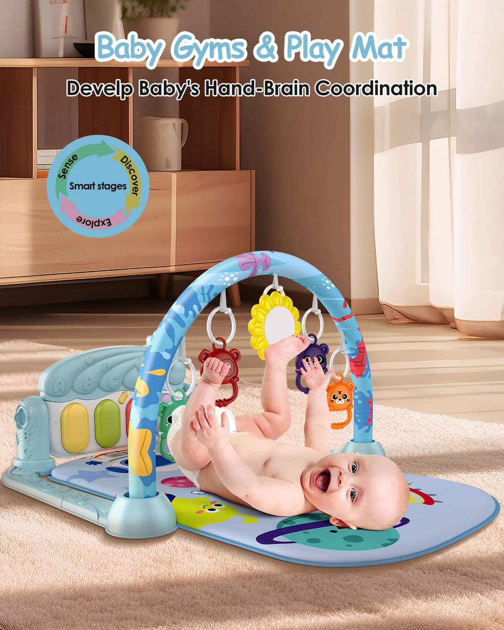 Dearlomum play gym with detachable toys promotes reaching and grasping