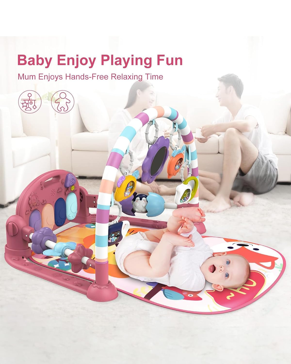 Dearlomum baby play mat gym baby-safe-mirror encourages self-awareness.