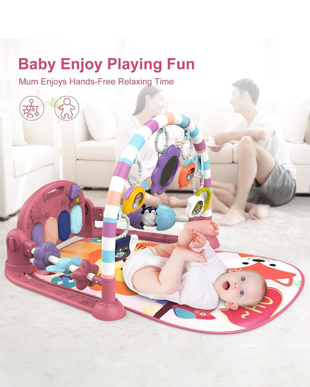 Dearlomum baby play mat gym baby-safe-mirror encourages self-awareness.