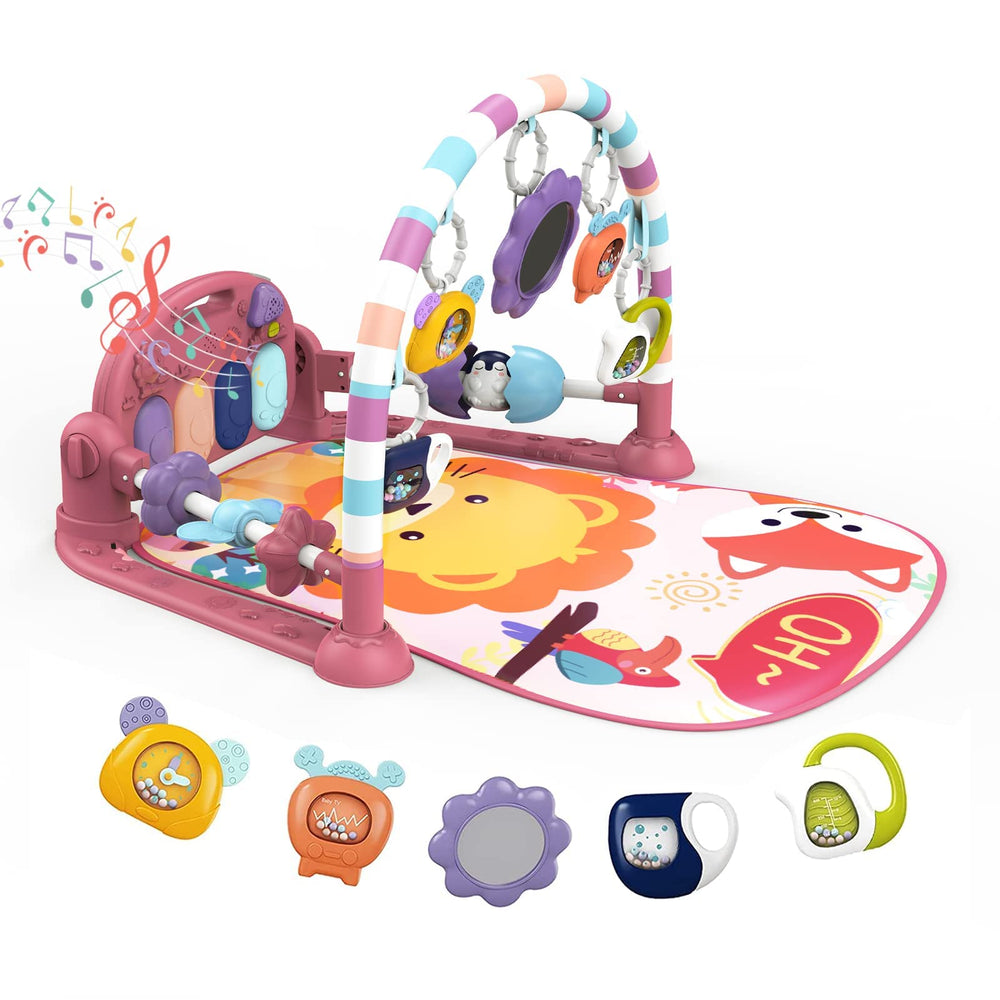 Dearlomum baby play mat gym kick-piano boosts leg movement.