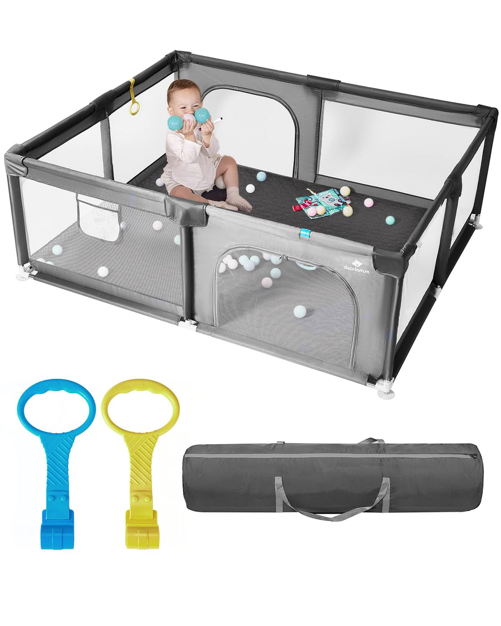 Dearlomum baby playpen with non-removable mat offering easy cleanup and a soft surface