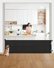 DEAR LOV retractable gate on stairs with secure mounting for infants and pets.