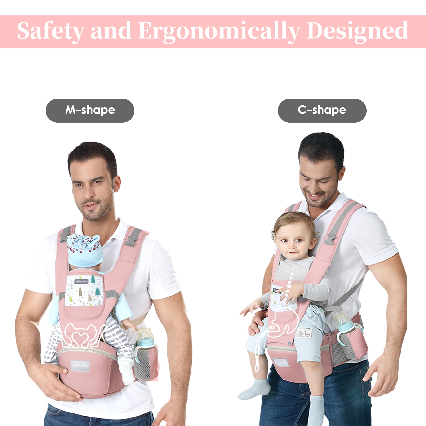 DEBARK baby carrier pink 6-in-1 versatility for growing baby
