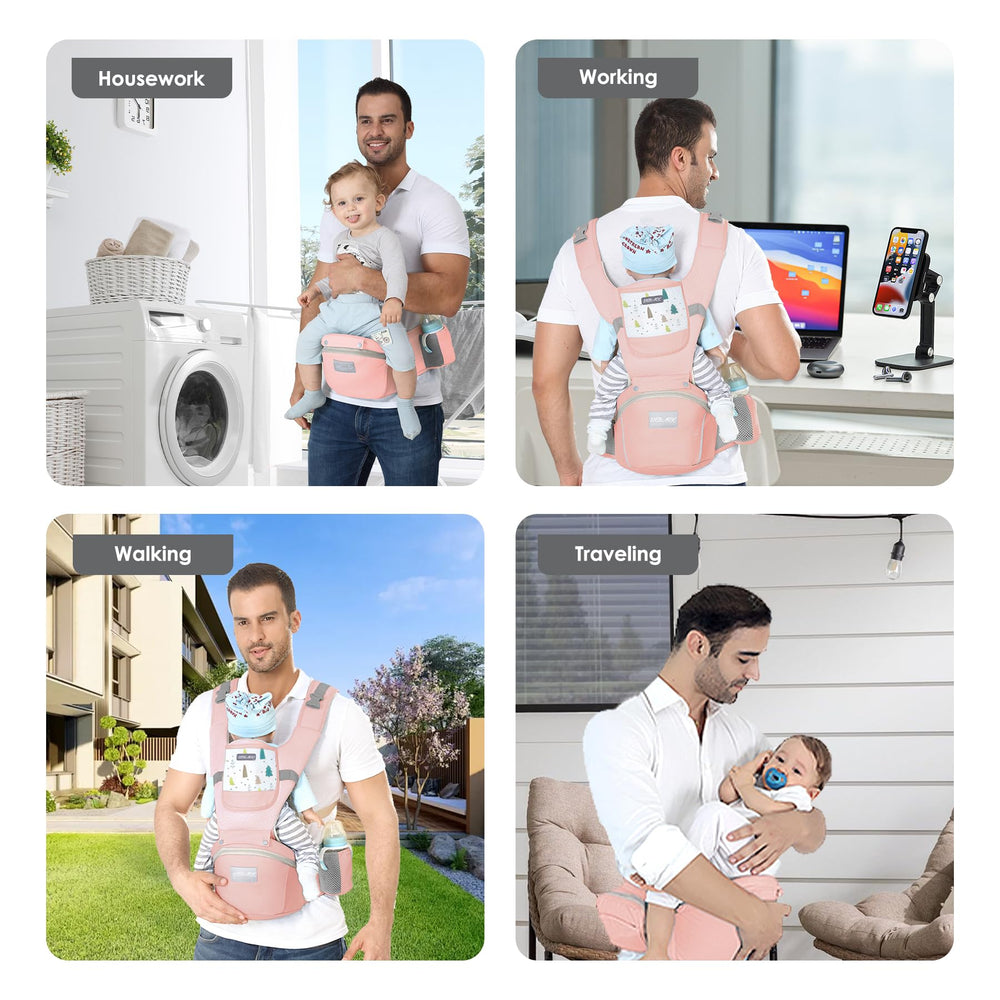 DEBARK baby carrier pink detachable positions for versatile carrying options