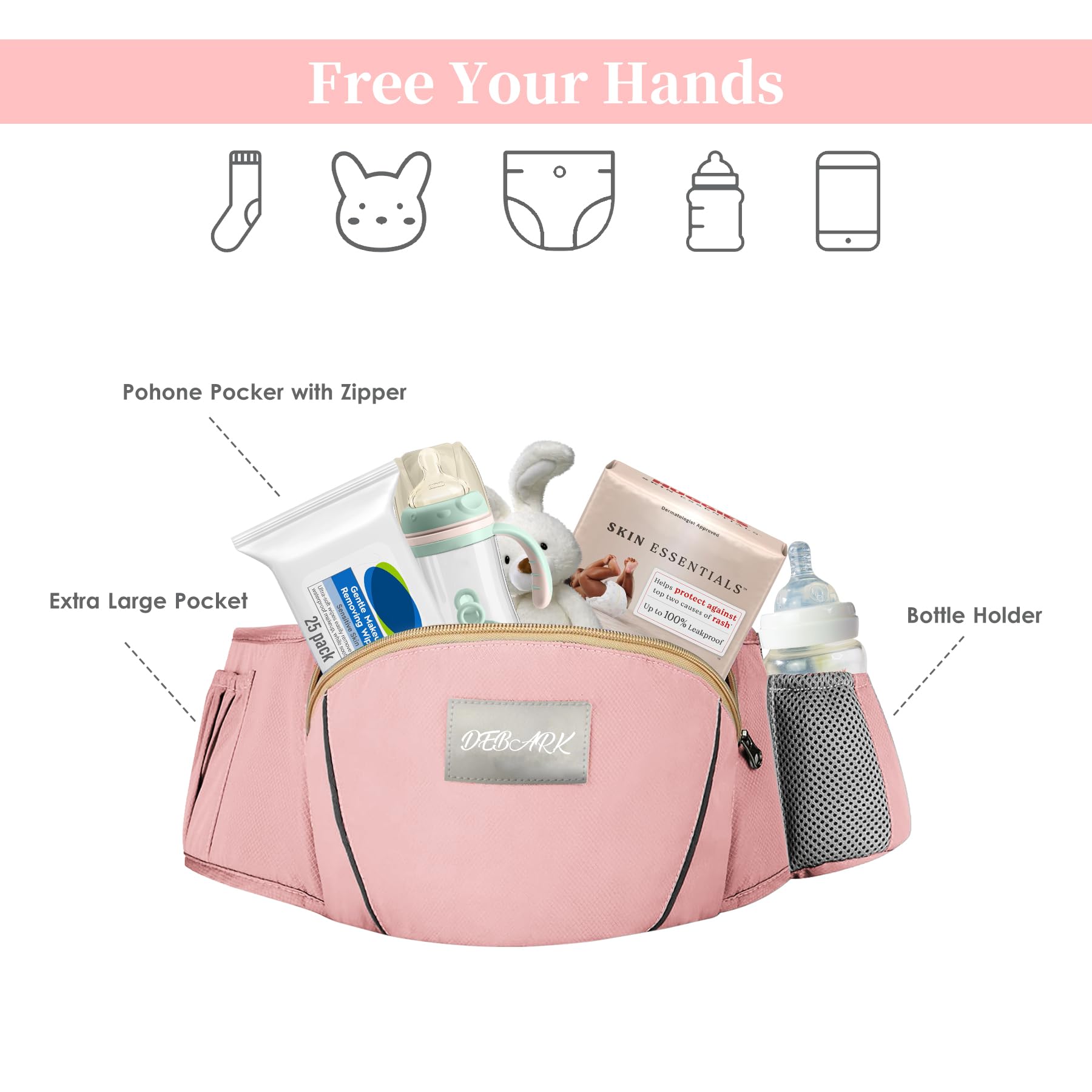 DEBARK baby carrier pink ergonomic back-support during long wear