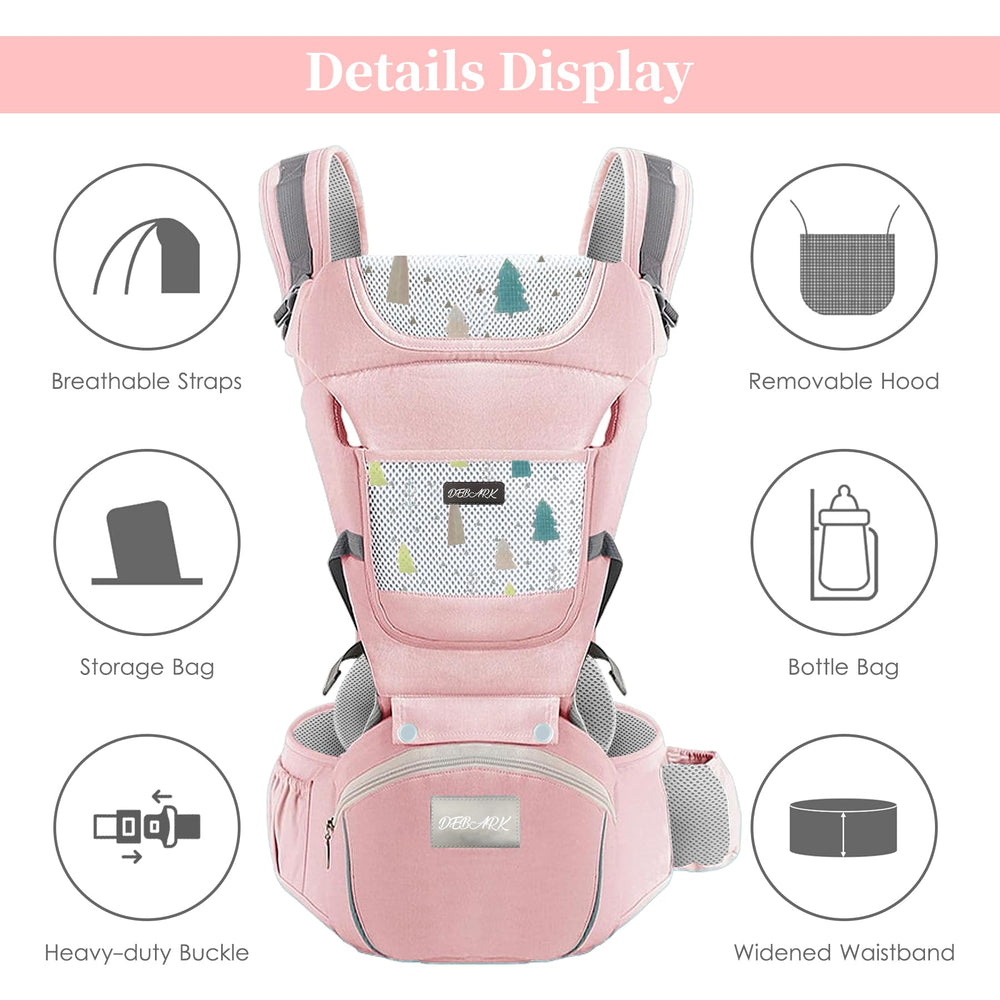 DEBARK baby carrier hip-seat pink pockets for essentials