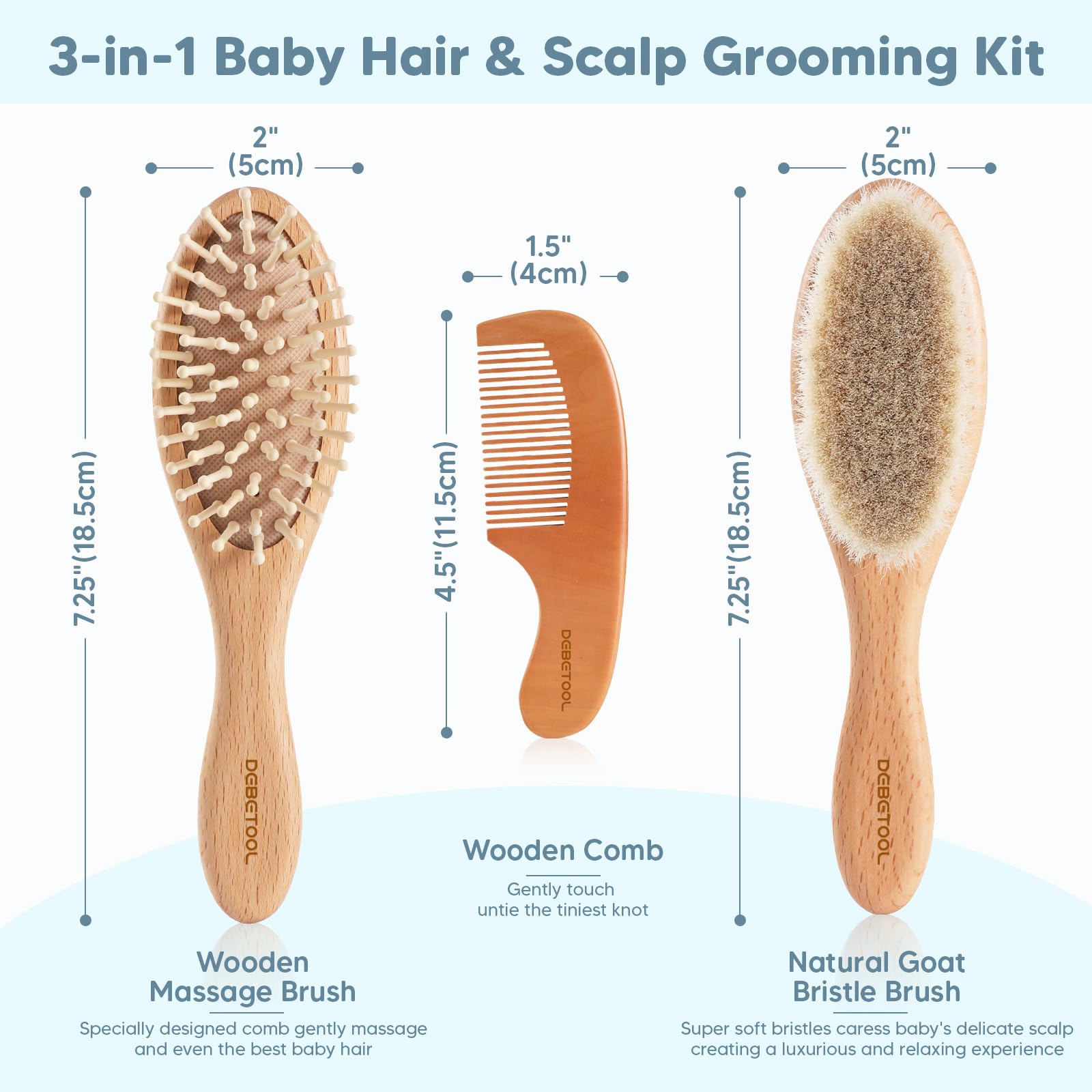DEBETOOL toddler comb for cradle cap and gentle styling.