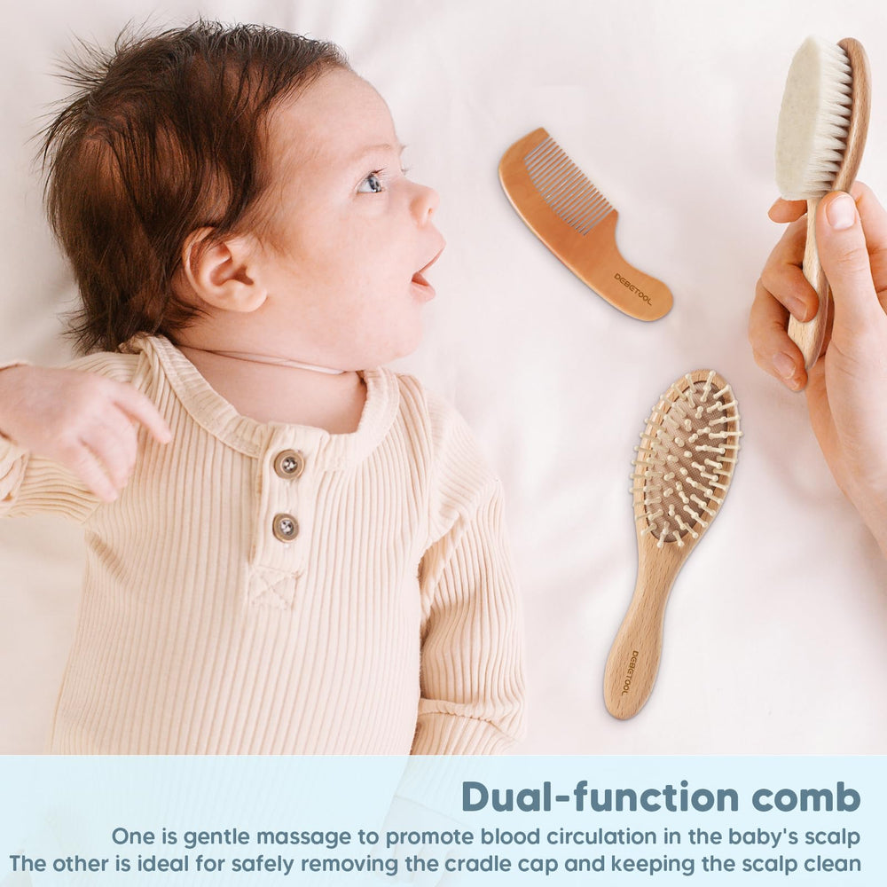 DEBETOOL soft bristles soothe the infant scalp.