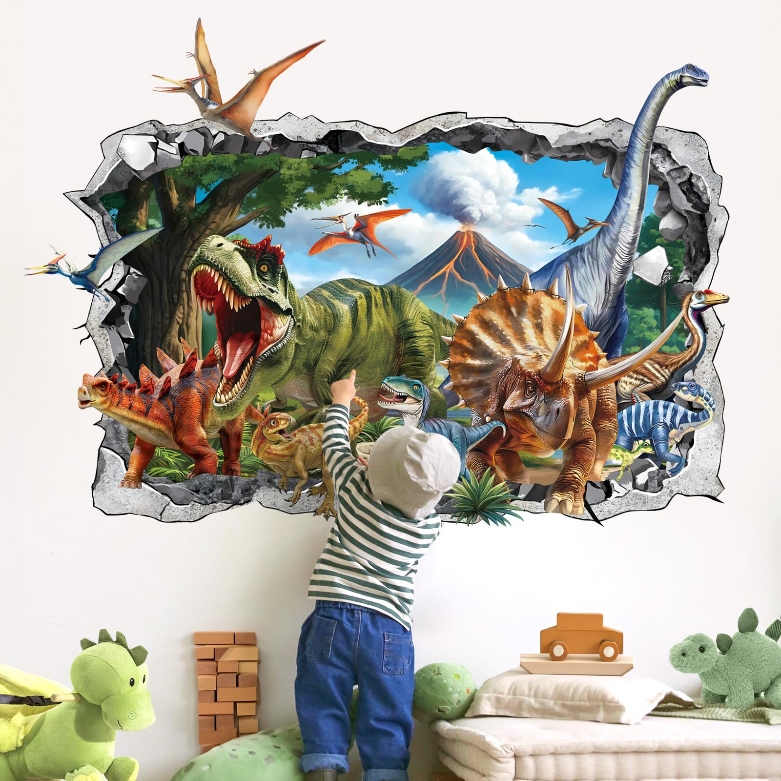Decalmile 3D dinosaur wall stickers add bold dino decor on smooth surfaces.