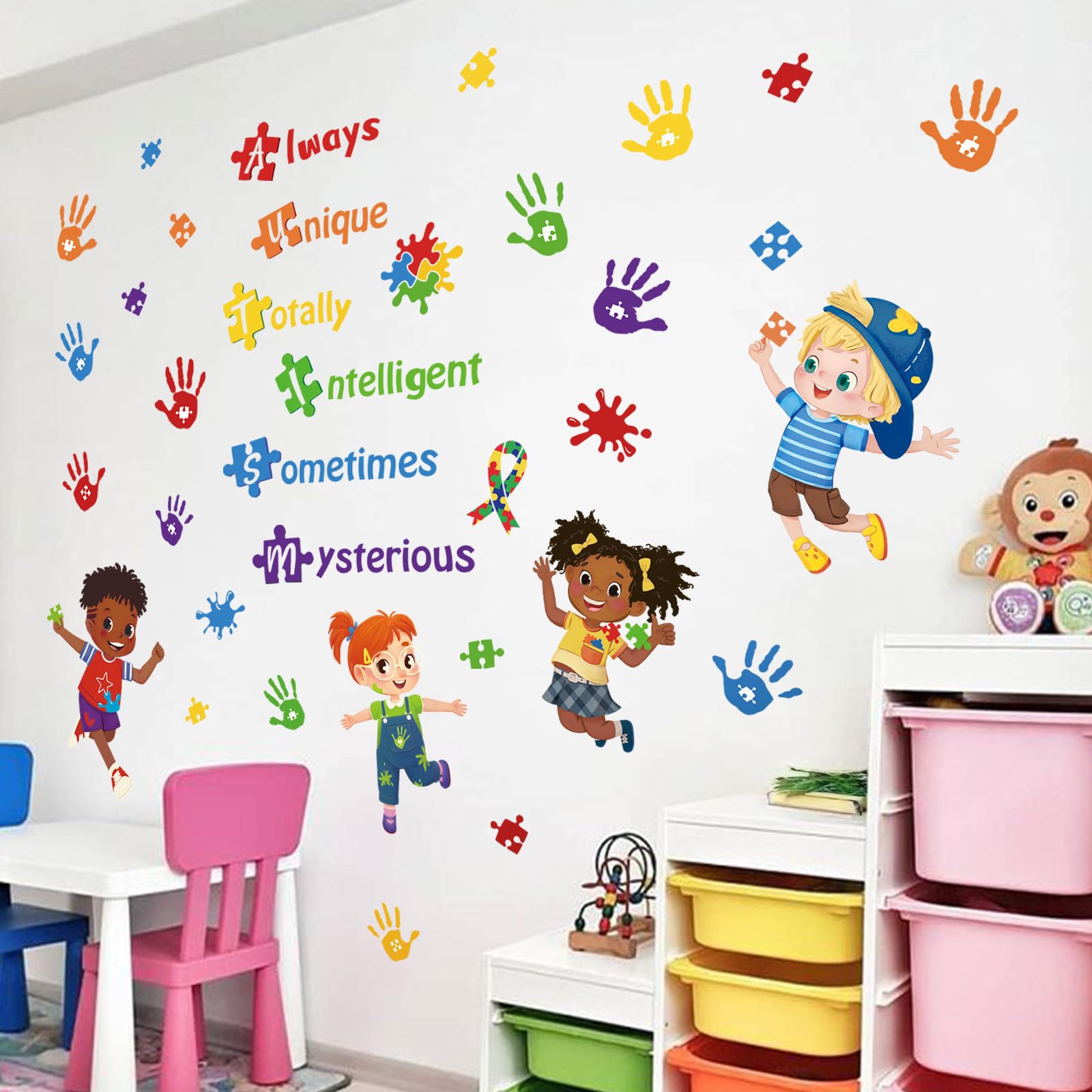 DecalMile colorful hand prints wall decals for classrooms and playrooms