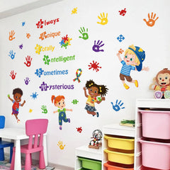 DecalMile colorful hand prints wall decals for classrooms and playrooms