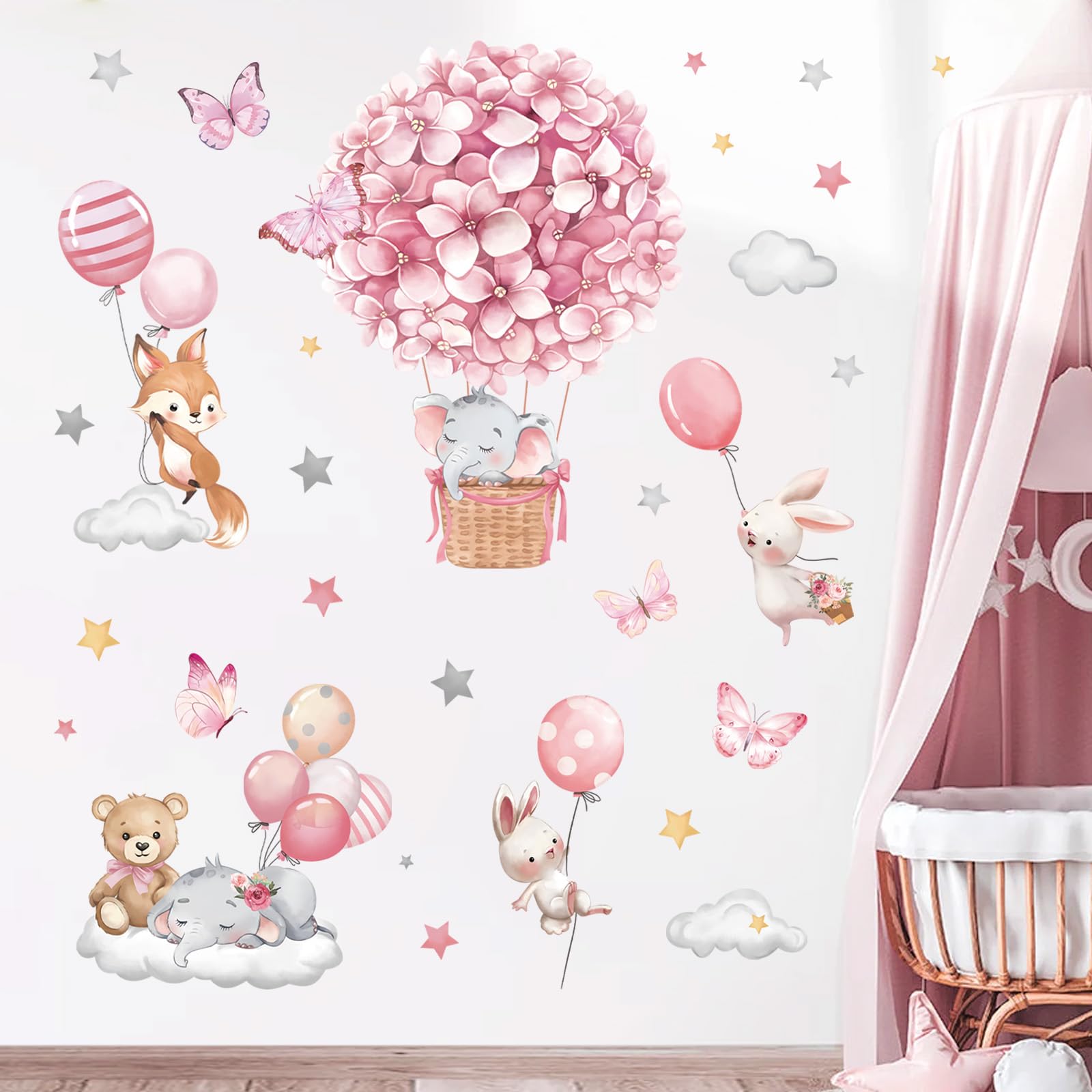 Decalmile balloons and elephants wall stickers add playful charm to kids' rooms.