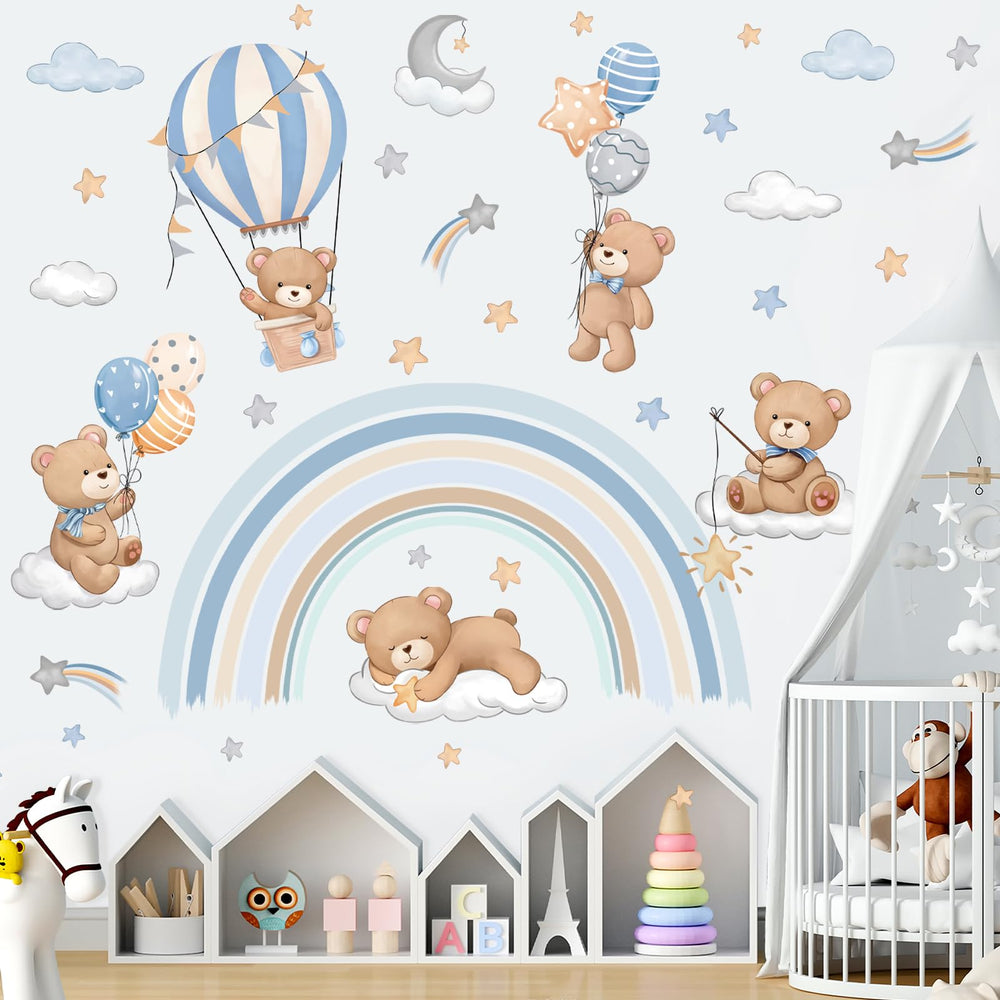 Decalmile bear and clouds wall stickers add color to living spaces.