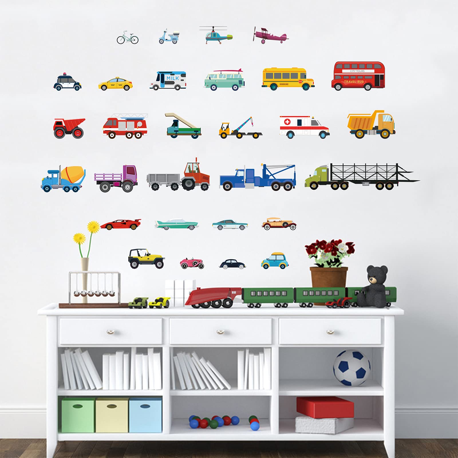 decalmile cars wall sticker fire truck motif brightens a nursery or playroom with vivid color