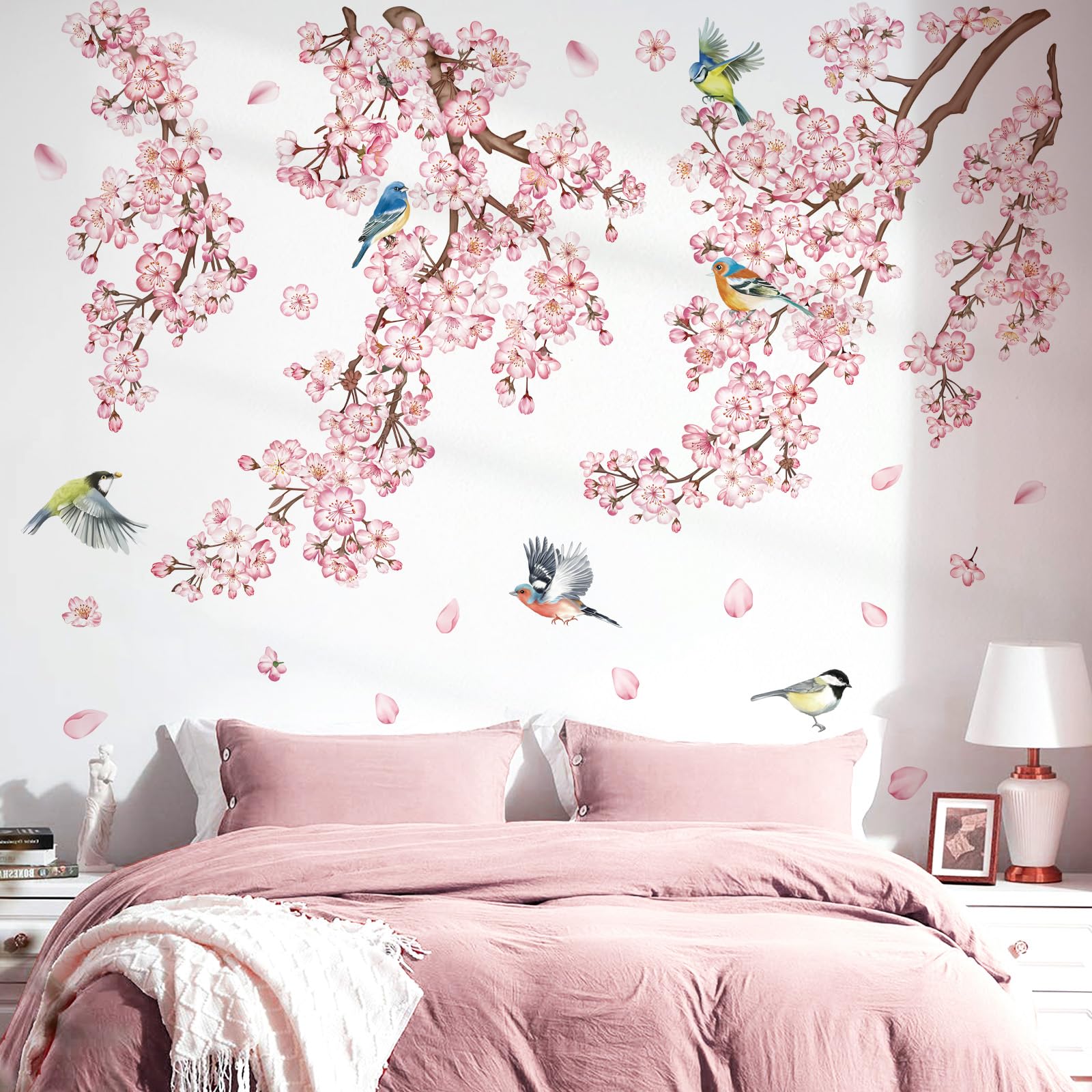 Decalmile cherry blossom tree branch wall decal adds nature-inspired charm to living spaces.
