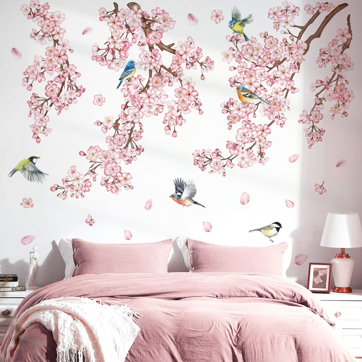 Decalmile cherry blossom tree branch wall decal adds nature-inspired charm to living spaces.