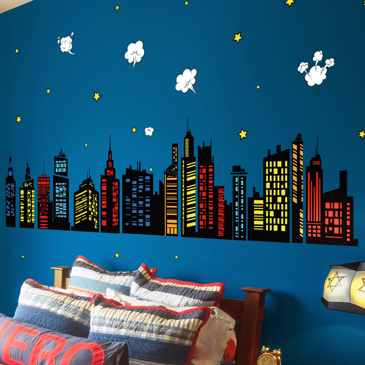 decalmile colorful city skyline wall decal enhances a kid's room