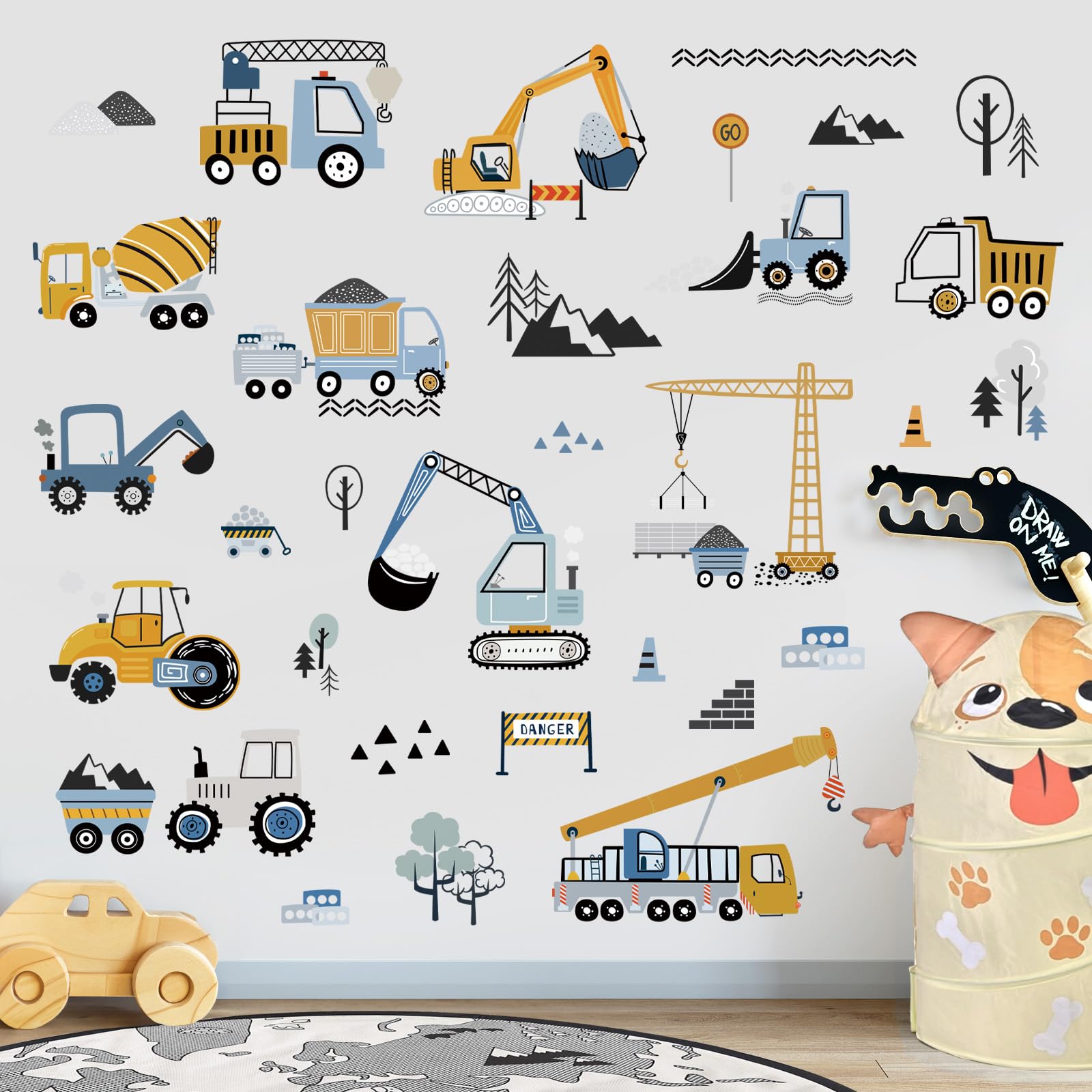 decalmile excavator wall sticker interactive construction-themed art