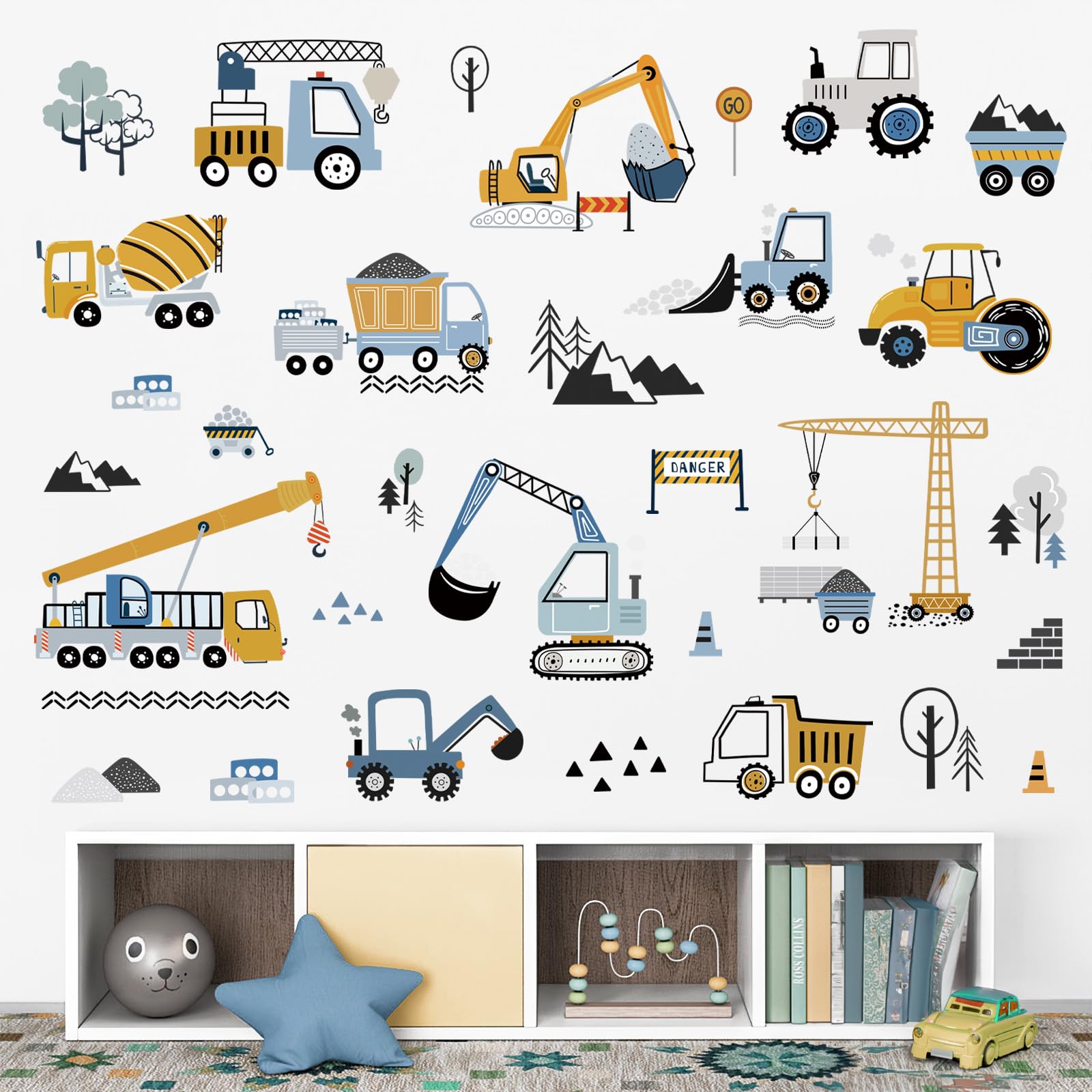 decalmile construction trucks wall sticker for imaginative playroom decor