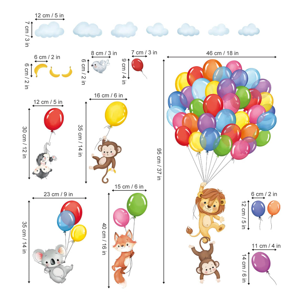 DecalMile forest animals balloon wall decal kit to transform a baby's nursery quickly
