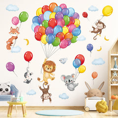 DecalMile forest animals balloon wall decal with a lion for bright nursery decor